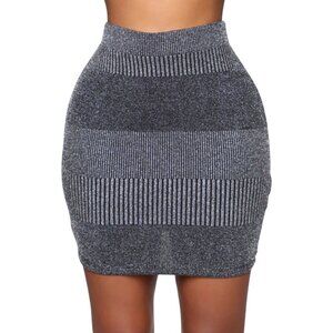 Haute Monde Black & Silver Striped Knit Mini Skirt With Elastic Waistband Size L